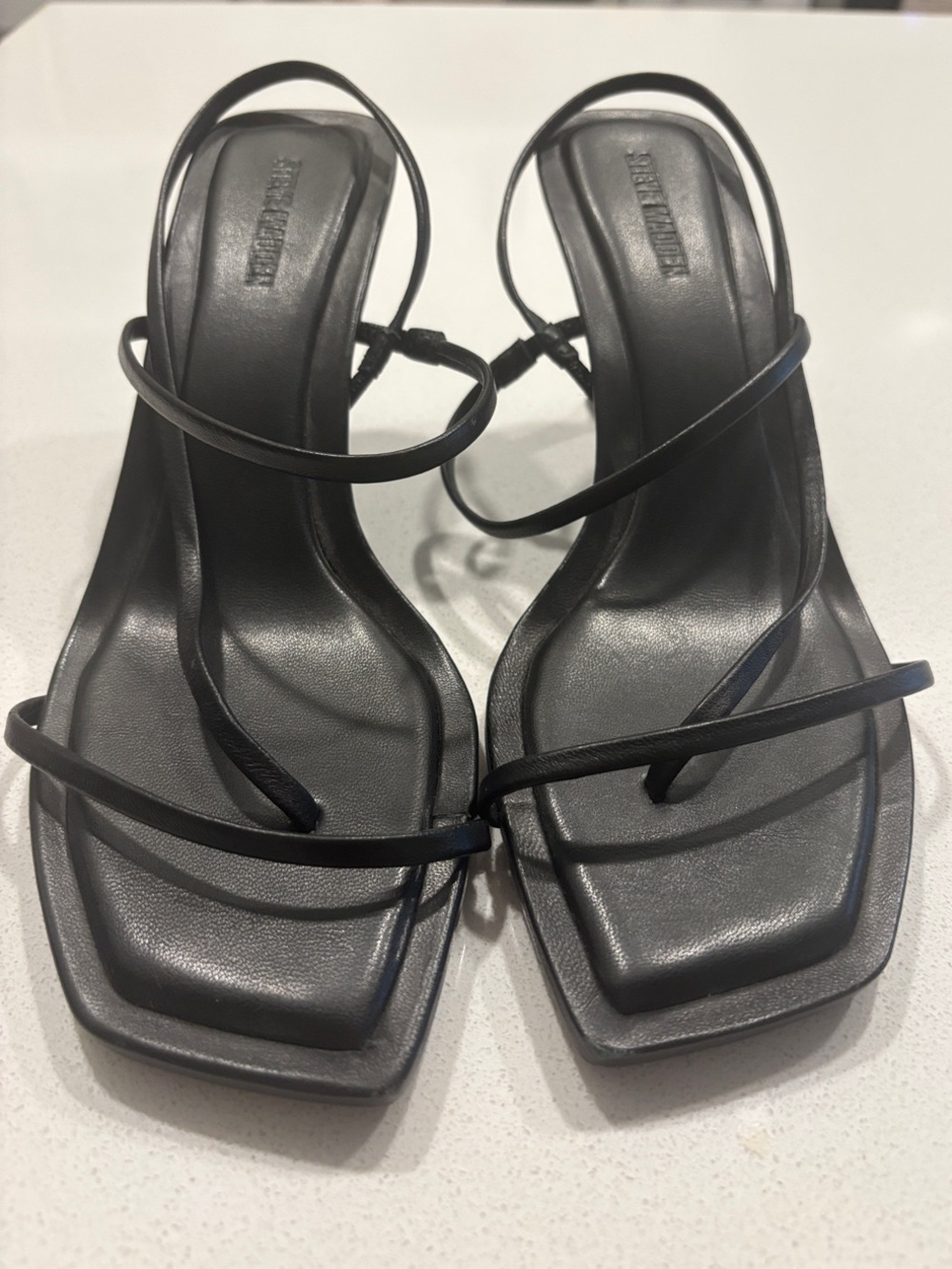 Steve Madden Black Strappy Square-Toe Heels - Picture 4 of 7